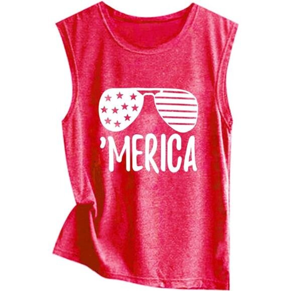 Women’s American Flag Tank – Sleeveless Sunglass Graphic Tee - Picture 4 of 7